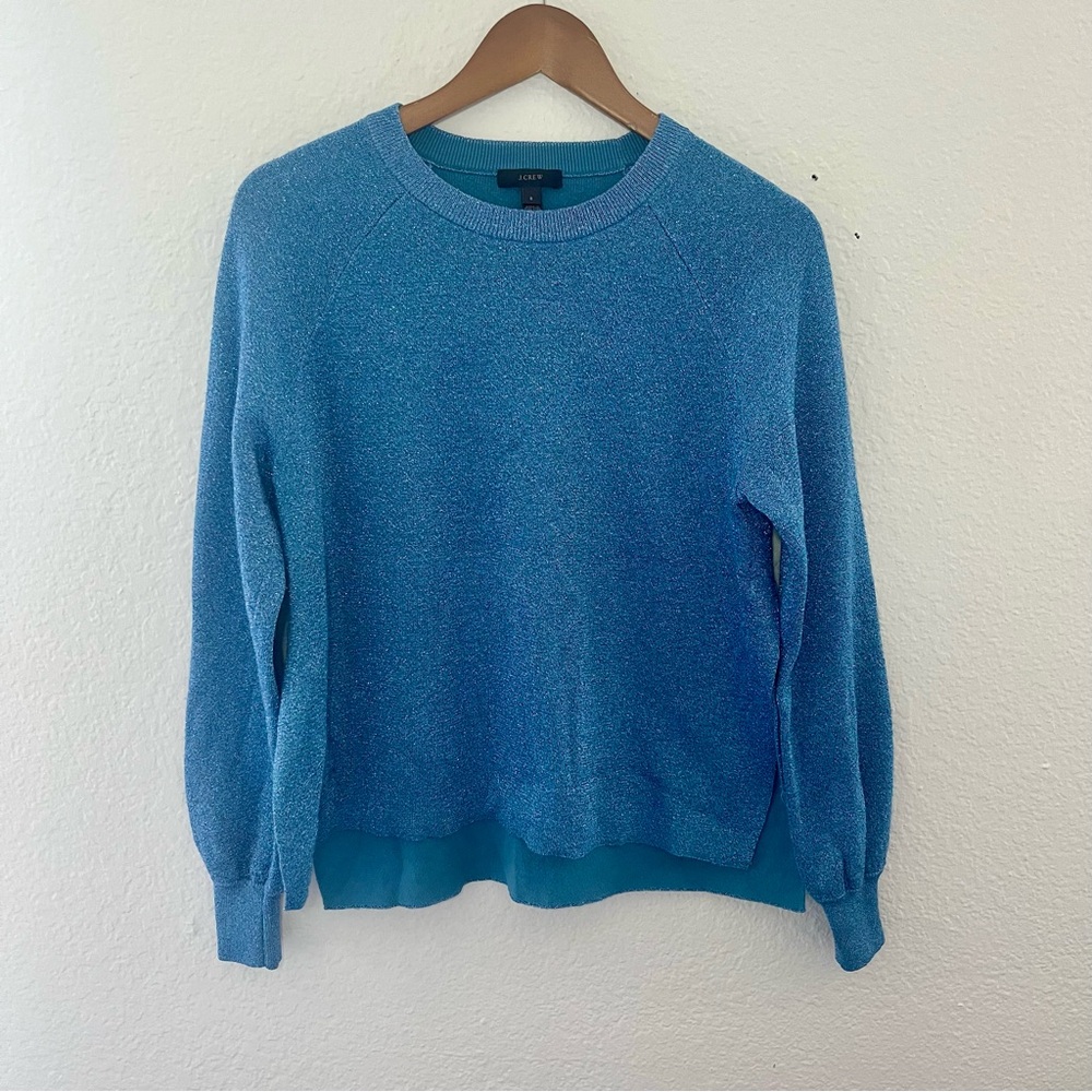 J. Crew Metallic Blue Crewneck Sweater Size Small